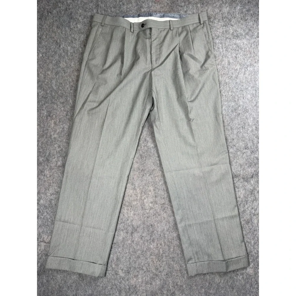Chaps Dress Pants Mens 38x30 Gray Poly Rayon Pleated Cuffed Classic Professional